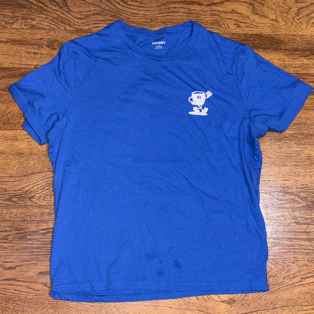 Old Navy Blue Tee with White Mug Graphic